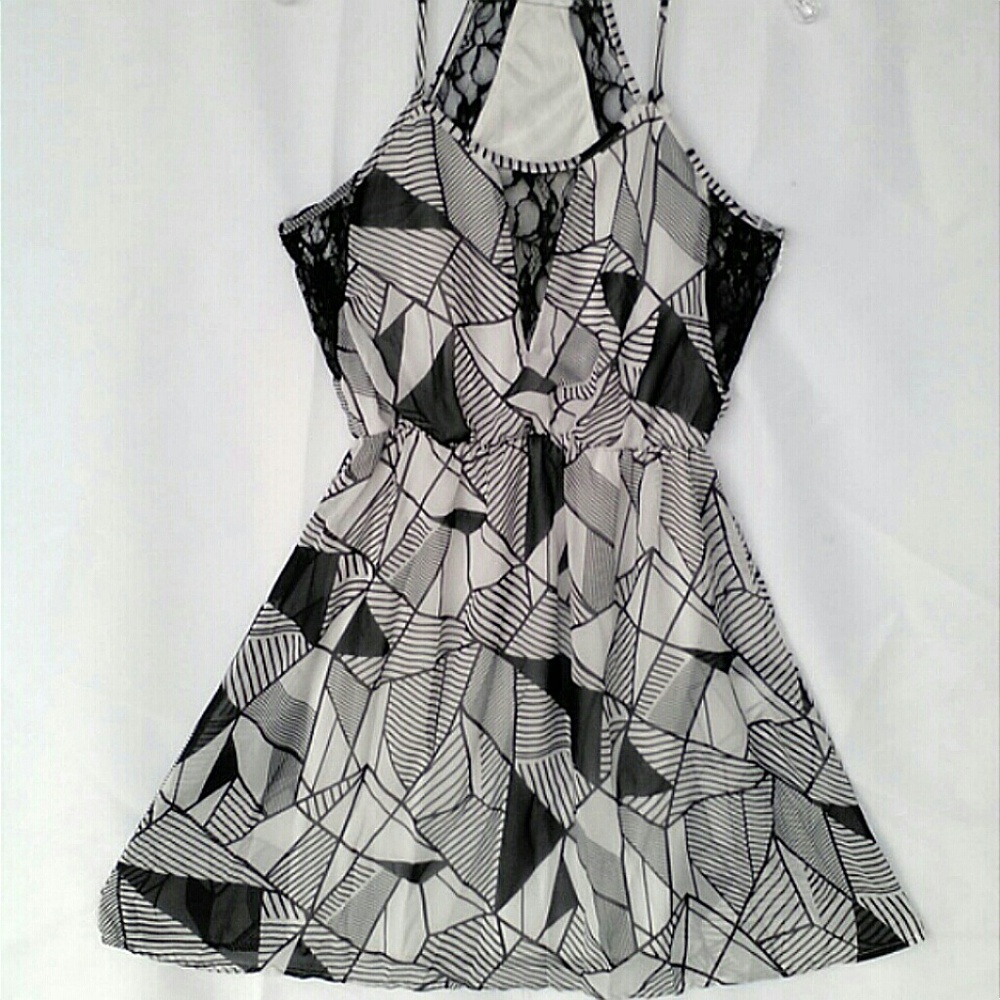 Abstract Geometric Lace Cutout Sheath Racerback Sundress Flowy Skirt Lush Small